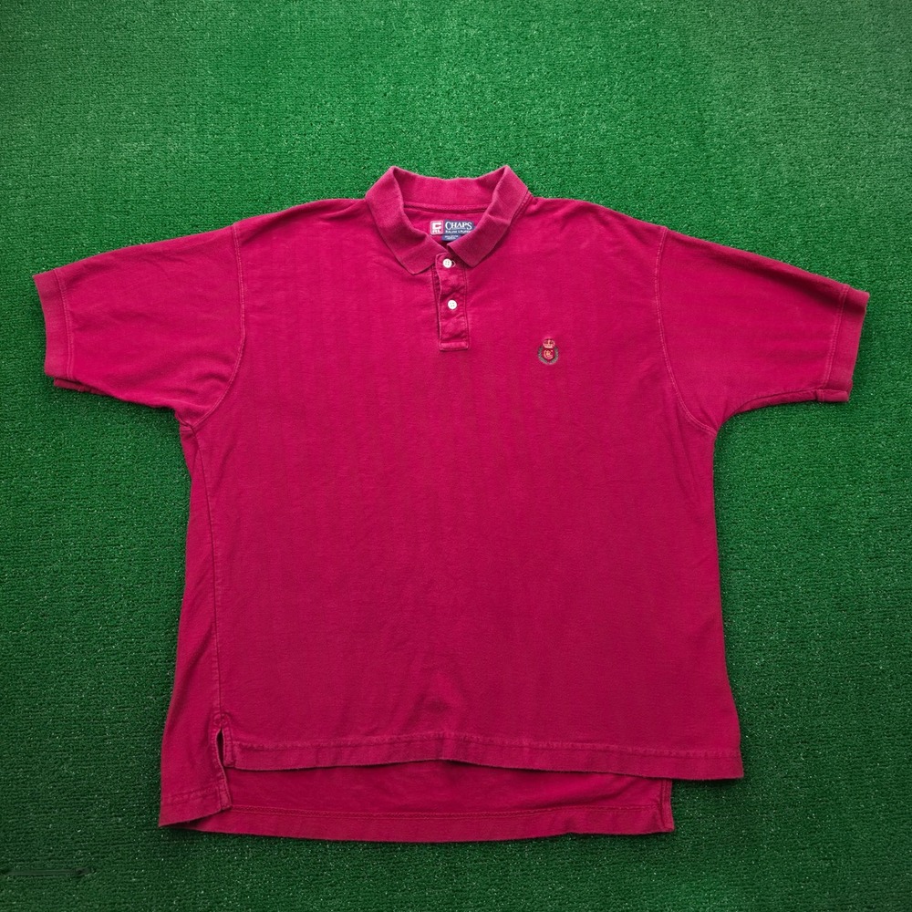 Vintage Chaps Ralph Lauren Polo Shirt Mens XL Red Chevron Knit Embroidered Crest